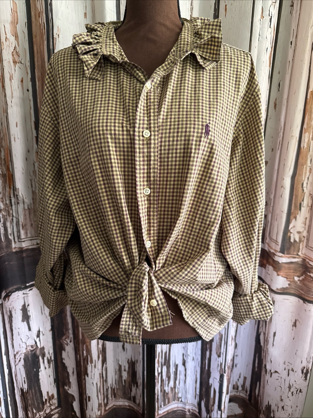 Reworked upcycled ruffle xxl gingham button down shirt see details